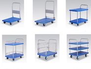Hand Pushing Folding Storage Cart Double Layer For Warehouse / Supermarket Use